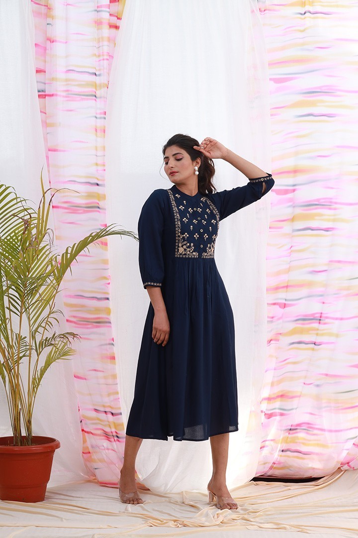 NAVY BLUE EMBROIDERED DRESS