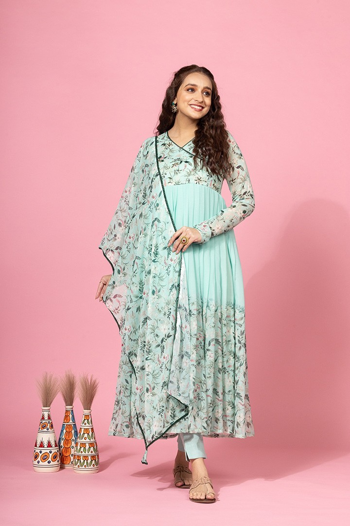 SEA GREEN CHIFFON ANARKALI SET