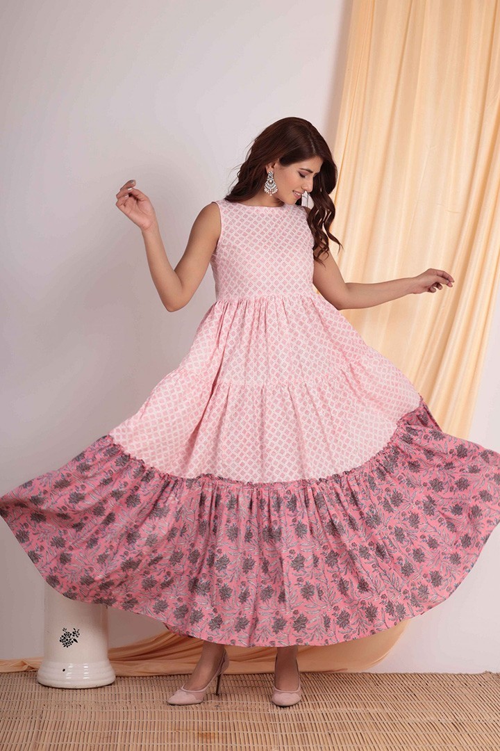 PRINTED COTTON PINK TIERE DRESS