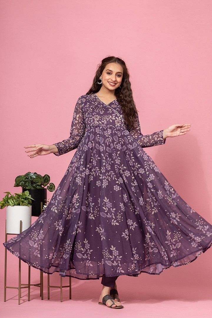 WINE FLORAL ANARKALI SET