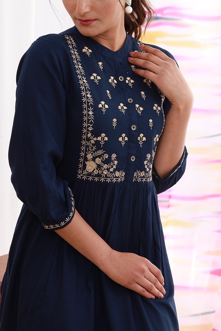 Navy blue hot sale embroidered dress