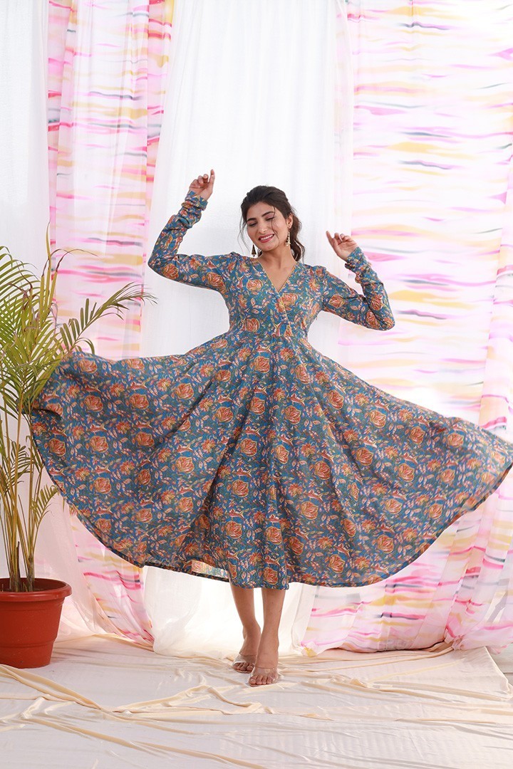 BLUE FLORAL ANARKALI DRESS