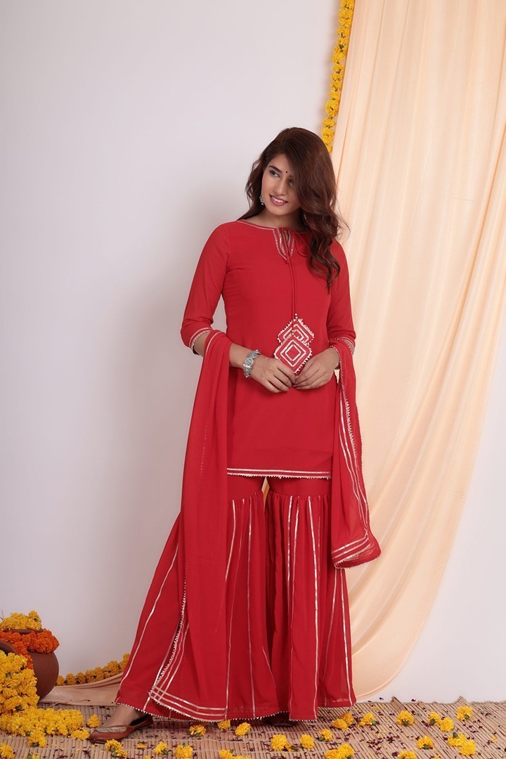 TOMATO RED GOTA SHARARA SET