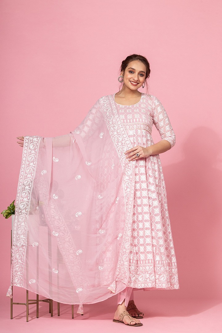 GEORGETTE PINK EMBROIDERED ANARKALI SET